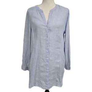 Sigrid Olsen 100% Linen Button Down Long Sleeve Shirt Pockets‎ Blue Women’s Sz L